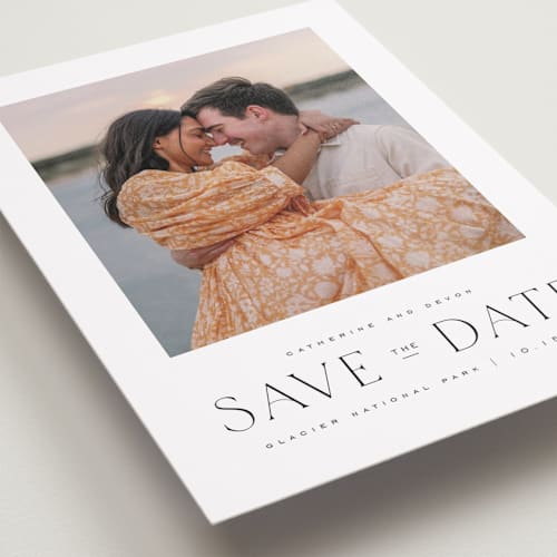 This is a ink save the date with standard by Wildfield Paper Co called glacier printing on recycled smooth signature in standard