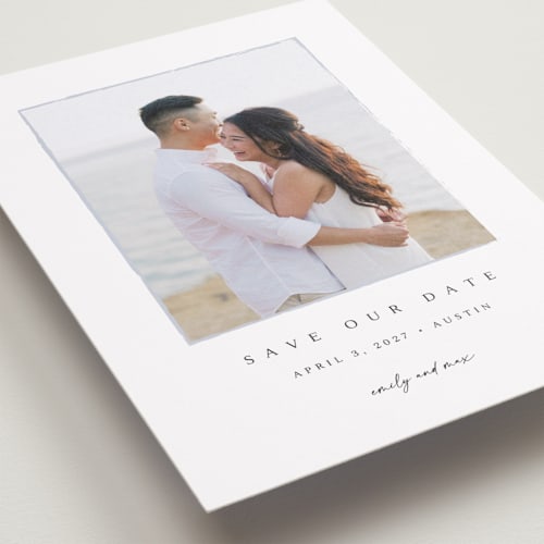 This is a shadow save the date with standard by Kasia Labocki called border printing on recycled smooth signature in standard