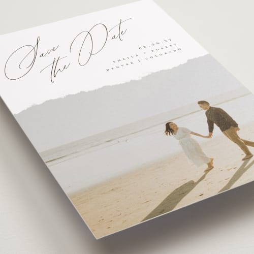 This is a moonstone save the date with standard by Helen Halik called weightless printing on recycled smooth signature in standard