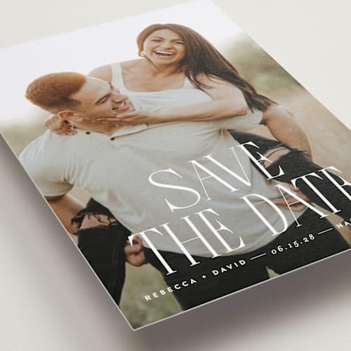 This is a cloud save the date with standard by JoAnn Jinks called headlined printing on recycled smooth signature in standard