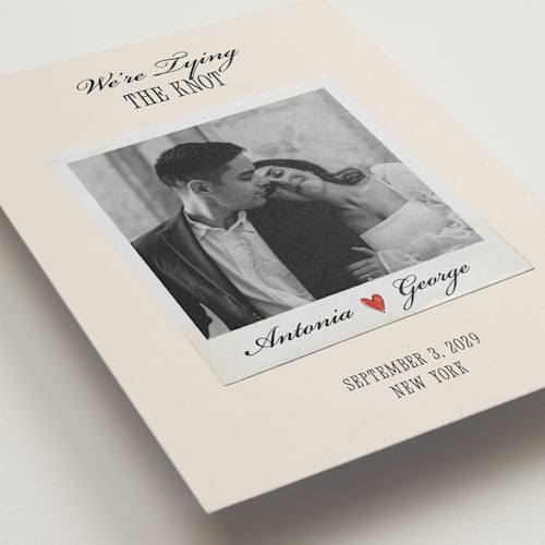 This is a lily save the date with standard by Pati Cascino called two hearts printing on recycled smooth signature in standard