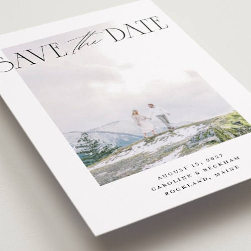 This is a onyx save the date with standard by Pixel and Hank called daydreamer printing on recycled smooth signature in standard