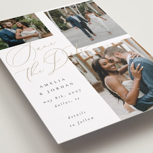 This is a snow save the date with standard by AK Graphics called whimsy printing on recycled smooth signature in standard