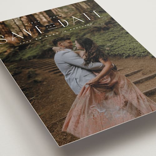 This is a quartz save the date with standard by Kristie Kern called enchant printing on recycled smooth signature in standard