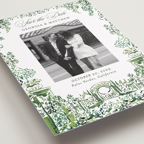 This is a sap save the date with standard by Becky Nimoy called gates and pillars printing on recycled smooth signature in standard