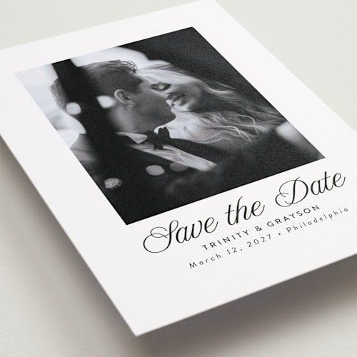 This is a tux save the date with standard by Susan Asbill called classically printing on recycled smooth signature in standard