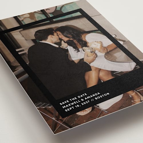 This is a midnight save the date with standard by Inkblot Design called album printing on recycled smooth signature in standard