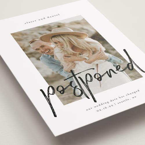 This is a linen save the date with standard by Kelly Schmidt called together always printing on recycled smooth signature in standard