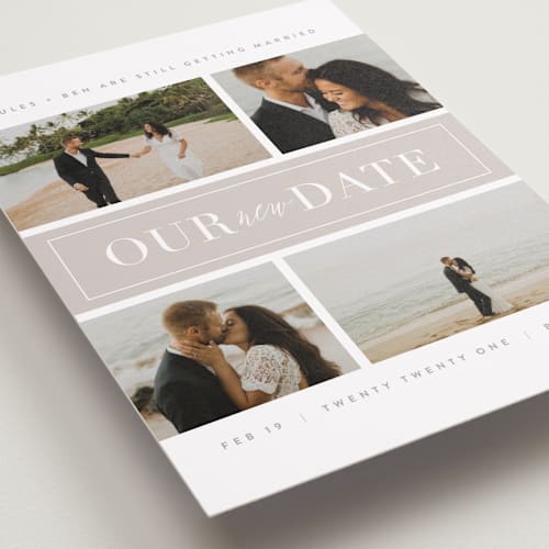 This is a fawn save the date with standard by Kristie Kern called banner day printing on recycled smooth signature in standard