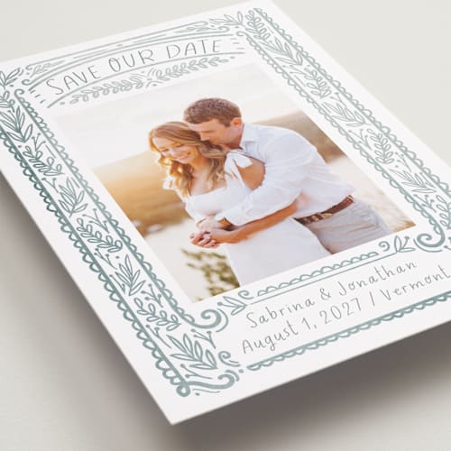 This is a neptune save the date with standard by Petra Kern called vermont printing on recycled smooth signature in standard