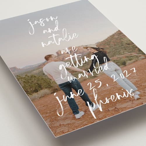 This is a marshmallow save the date with standard by Keen Peachy called oh by the way printing on recycled smooth signature in standard