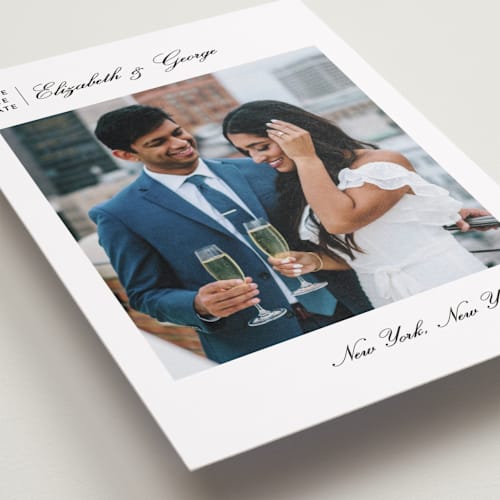 This is a ink save the date with standard by Megan Davis called atelier printing on recycled smooth signature in standard