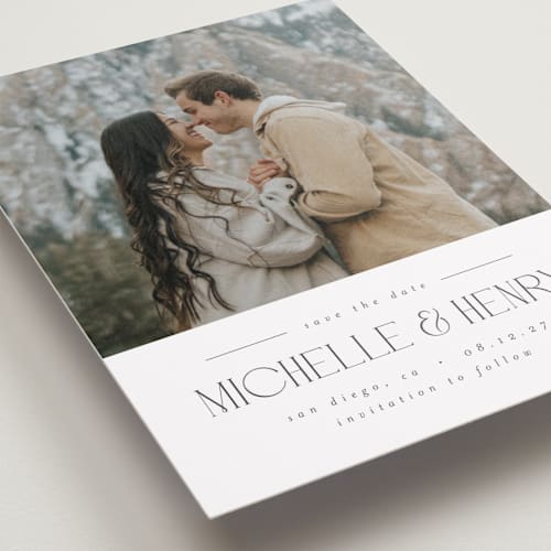 This is a graphite save the date with standard by Darryl Don Doctor called summit printing on recycled smooth signature in standard
