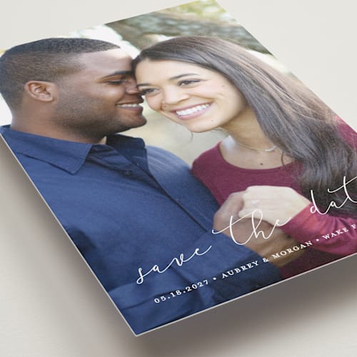 This is a cloud save the date with standard by Stacey Meacham called etched in love printing on recycled smooth signature in standard