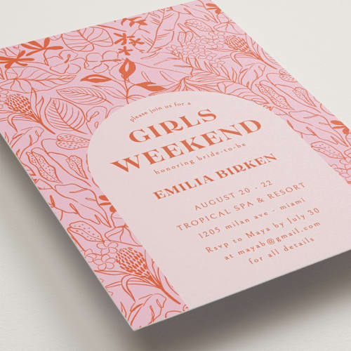 This is a roses bachelorette party invitations with standard by Pati Cascino called tropical getaway printing on signature in standard