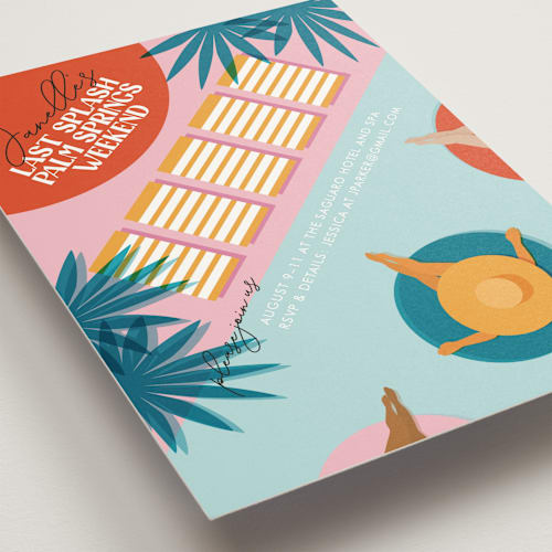 This is a mimosa bachelorette party invitations with standard by Jenna Holcomb called last splash printing on signature in standard