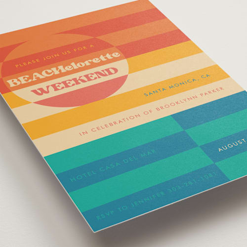 This is a sunset bachelorette party invitations with standard by Jenna Holcomb called beachelorette printing on signature in standard