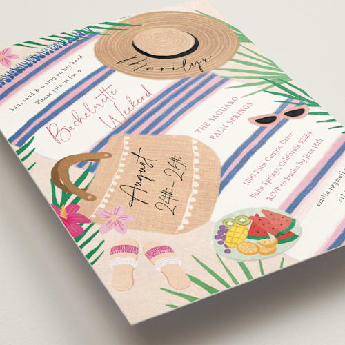 This is a summer bachelorette party invitations with standard by Elly called beach please printing on signature in standard