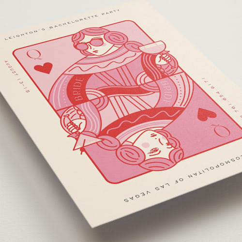 This is a rose bachelorette party invitations with standard by Jenna Holcomb called the queen printing on signature in standard