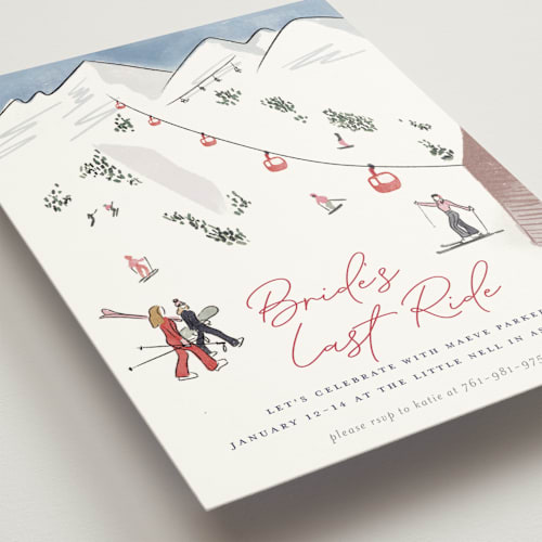 This is a lodge bachelorette party invitations with standard by Jenna Holcomb called last ride printing on signature in standard