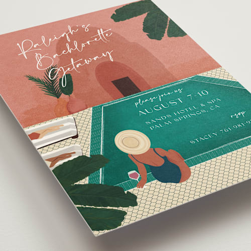 This is a jade bachelorette party invitations with standard by Jenna Holcomb called getaway printing on signature in standard