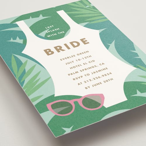 This is a california bachelorette party invitations with standard by Angela Garrick called bride swim wear printing on signature in standard