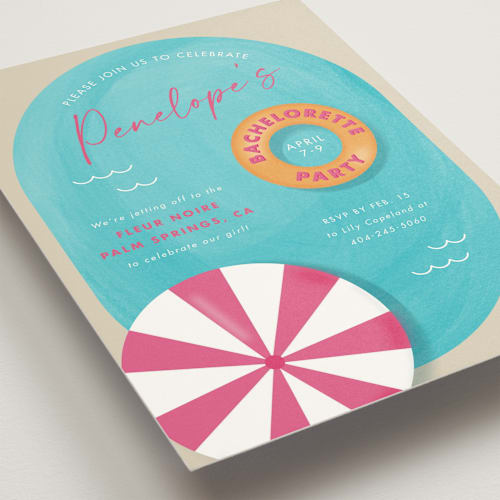 This is a watermelon slushie bachelorette party invitations with standard by Cindy Reynolds called poolside printing on signature in standard