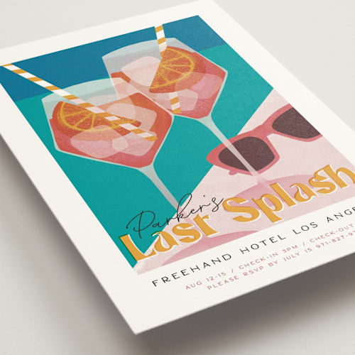 This is a hollywood bachelorette party invitations with standard by Jenna Holcomb called putting on the spritz printing on signature in standard