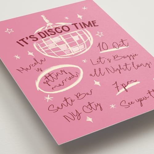 This is a peony bachelorette party invitations with standard by Pati Cascino called disco printing on signature in standard