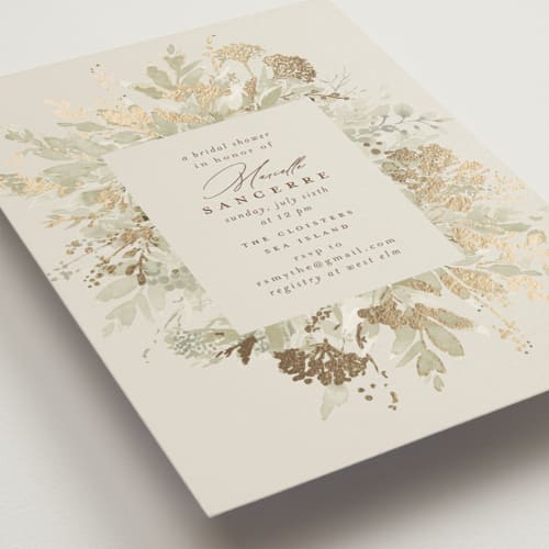 This is a forest bridal shower invitations with foil pressed by Chris Griffith called bridal sprinkle printing on signature in standard
