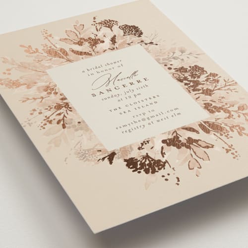 This is a oak bridal shower invitations with foil pressed by Chris Griffith called bridal sprinkle printing on signature in standard