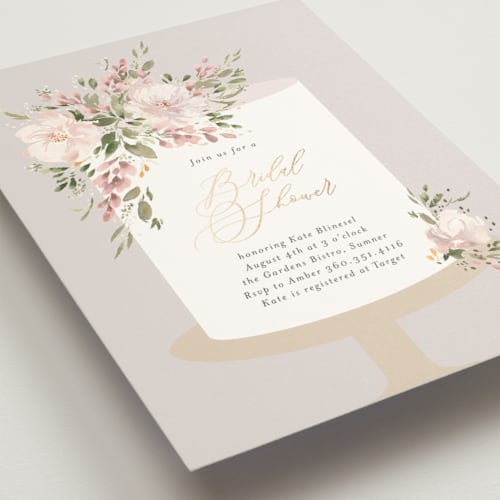This is a mist bridal shower invitations with foil pressed by Itsy Belle Studio called bridal cake printing on signature in standard