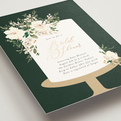 This is a hunter bridal shower invitations with foil pressed by Itsy Belle Studio called bridal cake printing on signature in standard