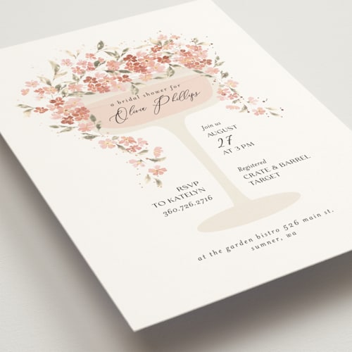 This is a petal bridal shower invitations with foil pressed by Itsy Belle Studio called botanical cheers printing on signature in standard
