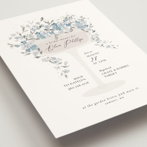 This is a empress blue bridal shower invitations with foil pressed by Itsy Belle Studio called botanical cheers printing on signature in standard