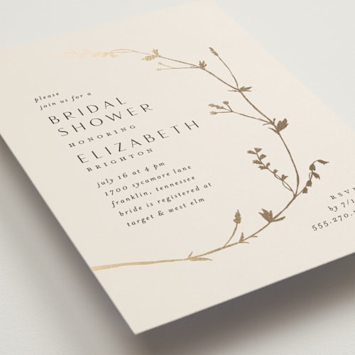 This is a eggshell bridal shower invitations with foil pressed by Amy Kross called vine wrap printing on signature in standard