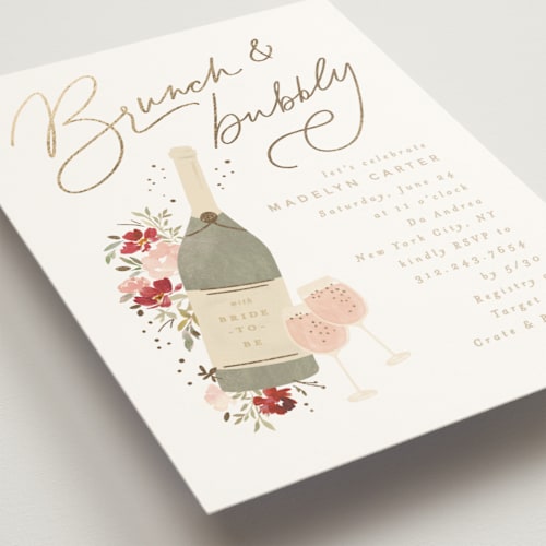 This is a wine bridal shower invitations with foil pressed by Creo Study called sparkling brunch printing on signature in standard