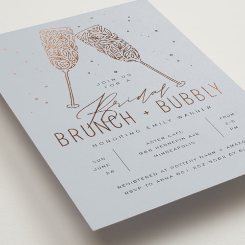 This is a sea bridal shower invitations with foil pressed by Michelle Taylor called bubbly brunch printing on signature in standard