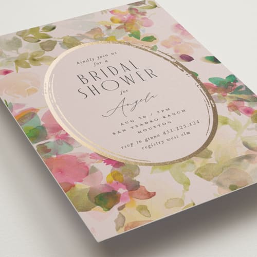 This is a wild berry bridal shower invitations with foil pressed by Lori Wemple called floral jewels printing on signature in standard