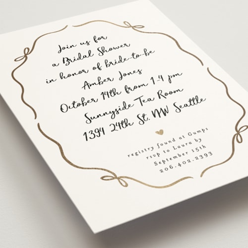 This is a snow bridal shower invitations with foil pressed by Alethea and Ruth called casual bows printing on signature in standard