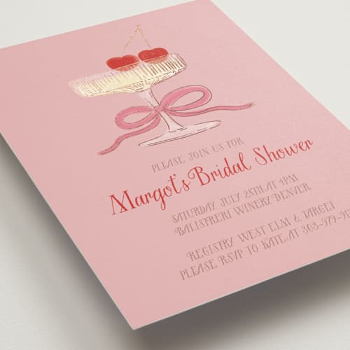 This is a cherry blossom bridal shower invitations with foil pressed by Jenna Holcomb called mon cheri printing on signature in standard