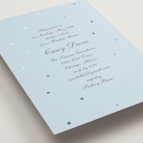 This is a aqua bridal shower invitations with foil pressed by Baumbirdy called pearls printing on signature in standard