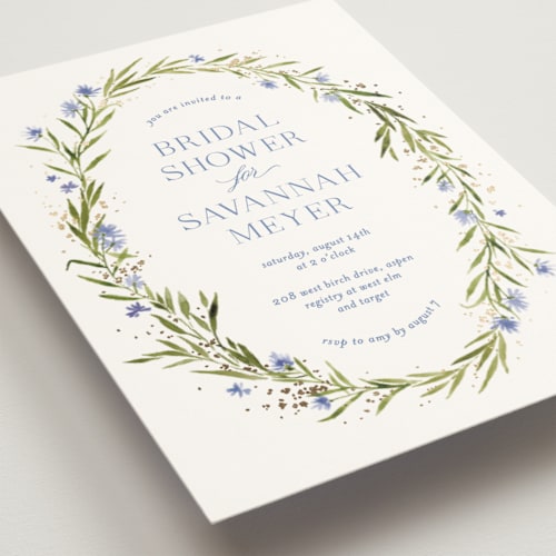 This is a sky bridal shower invitations with foil pressed by Kate Ahn called aveline printing on signature in standard