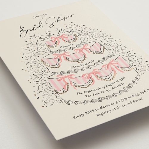 This is a peony bridal shower invitations with foil pressed by Jackie Crawford called sparkling wedding cake printing on signature in standard