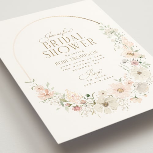 This is a blushing bridal shower invitations with foil pressed by Itsy Belle Studio called gorgeous printing on signature in standard