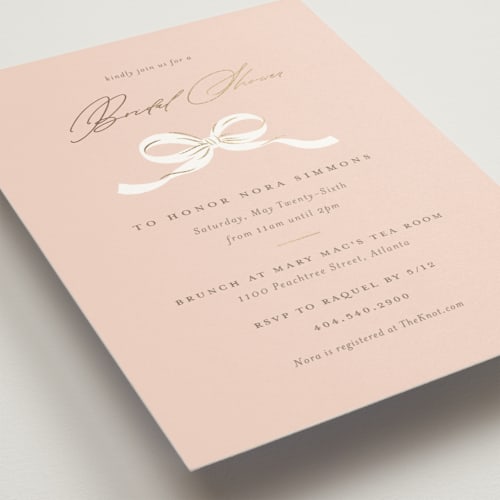 This is a blush bridal shower invitations with foil pressed by Paper Raven Co. called sweetheart printing on signature in standard
