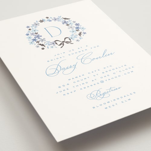 This is a bluebell bridal shower invitations with foil pressed by Kristie Kern called garden monogram printing on signature in standard
