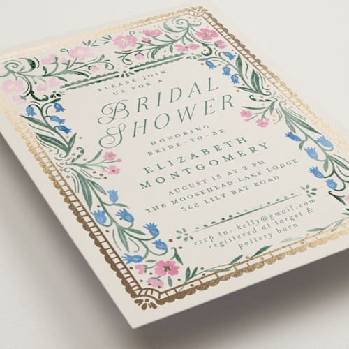 This is a evergreen bridal shower invitations with foil pressed by Petra Kern called book cover printing on signature in standard