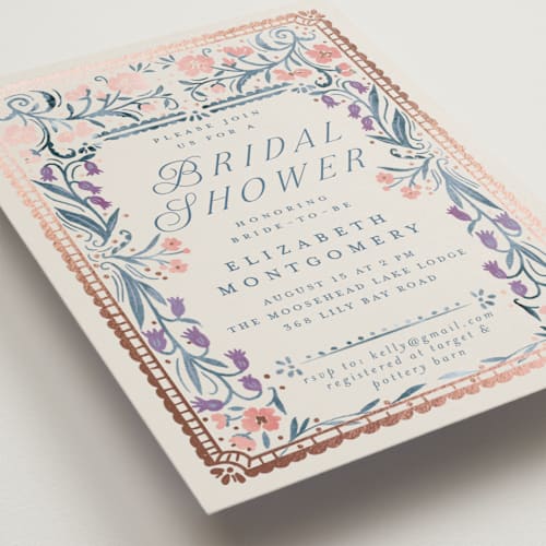 This is a jeans bridal shower invitations with foil pressed by Petra Kern called book cover printing on signature in standard