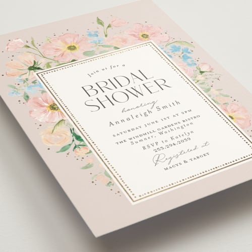 This is a bisque bridal shower invitations with foil pressed by Itsy Belle Studio called fiona printing on signature in standard